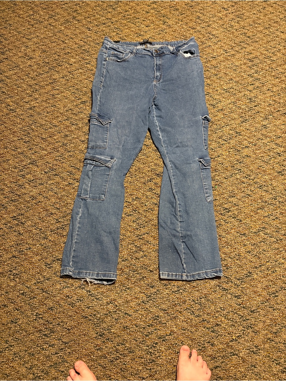 Almost Famous Light Blue Flare Cargo Jeans